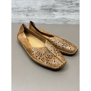 PIKOLINOS Jerez Loafer Brandy Saddle Leather Flats Womens 41 Floral Laser Cut